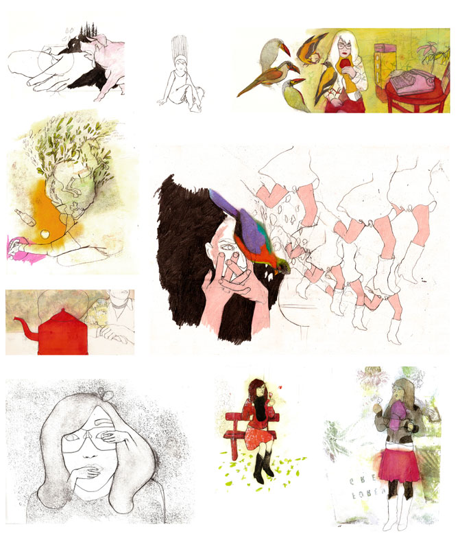 No title, graphite, color pencil, oil on paper,  a serie designed on a personal narrative, 2008