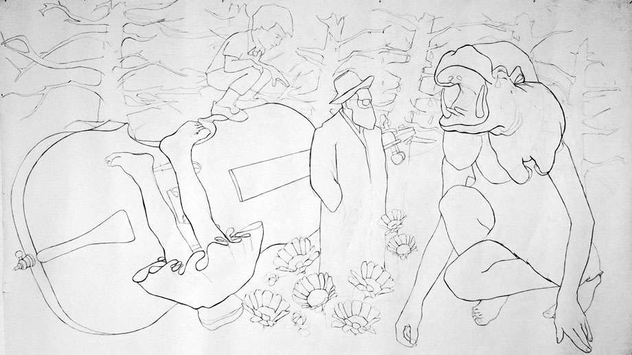 On oath to not look, graphite on paper, 150 x 305 cm, 2009